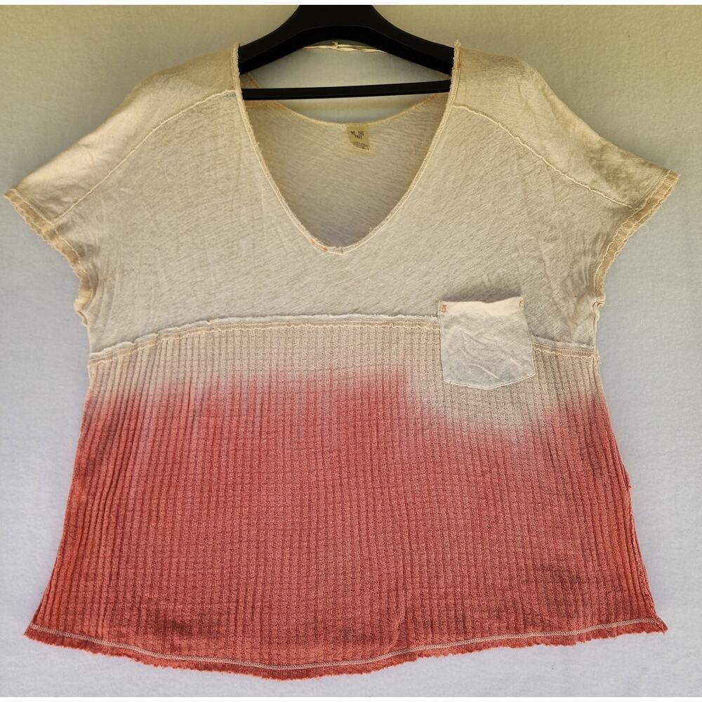 We The Free Womens M Sunwashed Ombre Oversized T Shirt Waffle Knit Salmon Pink